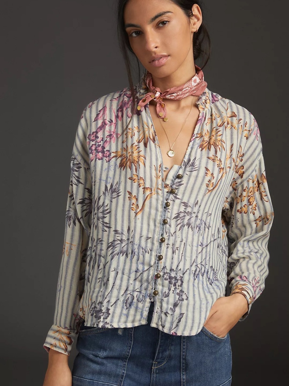 Anthropologie Pilcro Cotton The Tavi Ruffled Buttondown - Novelty Medium
